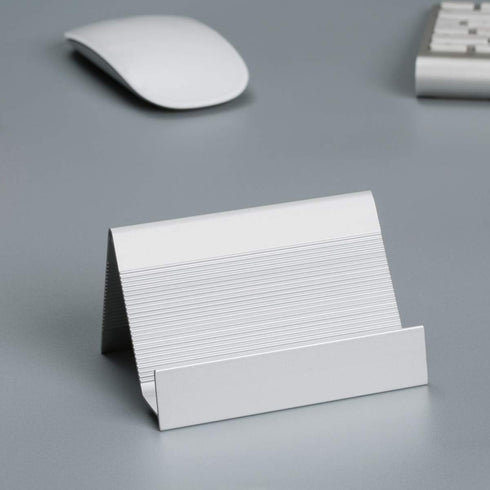 Business Card Holder Aluminum Display Stand - High-end Desktop Organizer, Silver, 1 Pack