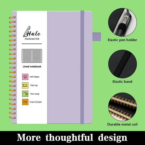 Spiral Notebook, Lined Journal for Women, 6"x8.5", Hardcover with Pen Loop, Pocket, 160 Pages, 100 GSM Thick Paper,