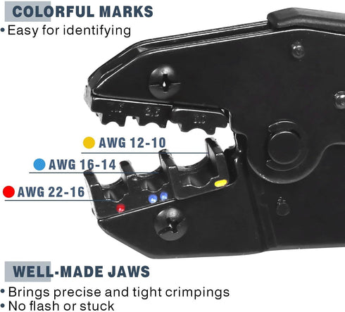 HS-30J Professional Insulated Wire Terminals Connectors, Ratcheting Crimper Tool for 20-10AWG (0.5-6mm )