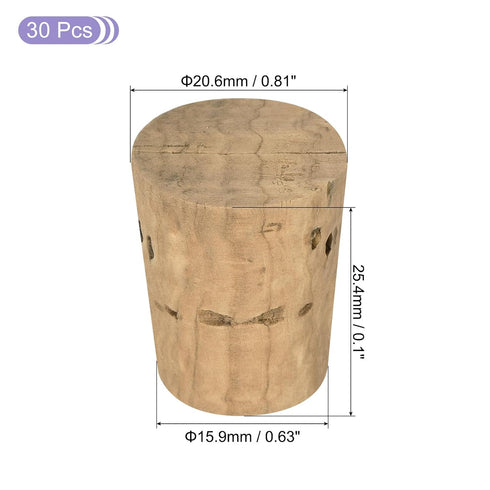MECCANIXITY Tapered Cork, 20.6x15.9x25.4mm Natural Wooden Leakproof Soft Cork Stoppers for Wine Beer Bottle Crafts Corks Plug Replacement Laboratory Supplies, Dark Wood Color, Pack of 30
