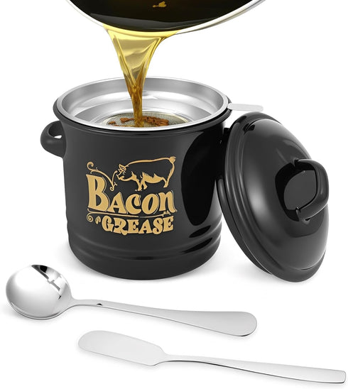 Generic Bacon Grease Saver with Strainer & Lid Rustic Farmhouse Fat Container, Includes