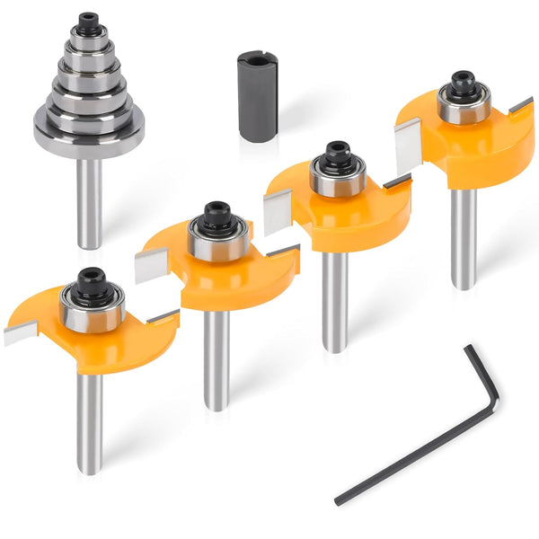 yqlbgprj Rabbeting Router Bit Set with 6 Bearings, 1/4-Inch Shank, 4Pcs Bits (1/8"3/8"