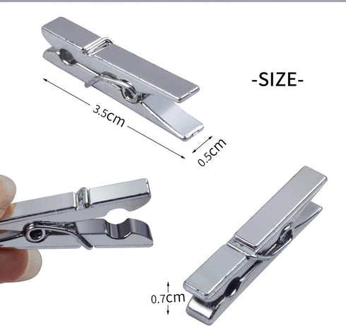 Mini Clothespins, 100 Pieces Plastic Utility Paper Clip, Silver Color, 3.5 x 0.5cm x 0.7cm, Craft Clips, Photo Peg Pin