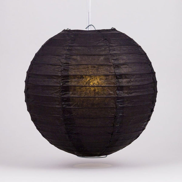 Luna Bazaar Paper Lantern (20-Inch, Parallel Style Ribbed, Black) - Rice Paper