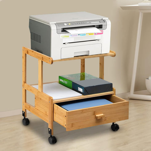 SHIPUNAYE 2 Printer Stand, Tier Small Printer Stand with Rolling Wheel, Heavy Duty Mobile Machine Cart with Organizer
