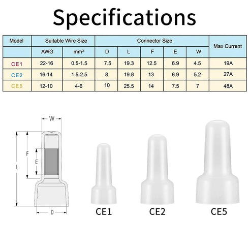 250 Pcs Closed End Crimp Connectors, 22-16/16-14/12-10 AWG Gauge Nylon Insulated Closed End Wire Crimp Cap Wire Connectors, Crimp Cap Terminals Connectors, (CE1, CE2, CE5 Kit)