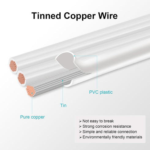 RGBZONE 32.8FT/10M 18AWG 3-Pin Wire, Tinned Copper Stranded Insulated Low Voltage Cable for LED Lights