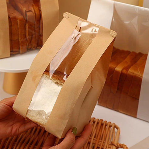Amsthow 30 Pack 11.8 4.7 3.5-inch Packaging Small Bread Bags with Window Paper Sourdough Sandwich Fold Loaf x x Brown