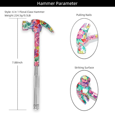 YOUMI 6 in 1 Multifunctional Floral Hammer & Screwdriver Tool Set Claw Hammer with Slotted/Flat Head Phillips Screwdriver Nail Puller Best Christmas Thanksgiving Halloween Gift for Her(Pink) by YOUMI