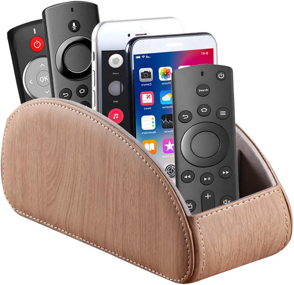 All-in-One Leather TV Remote Control Holder with 5 Compartments Nightstand Desktop Air