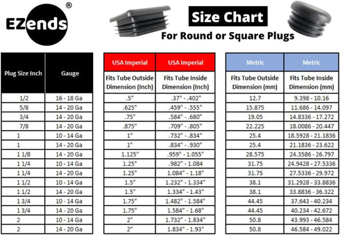 Premium Grade 3/4 Inch Round Plastic Plug / 20 Pack / Black End Caps / Durable Chair Glide Inserts for Legs