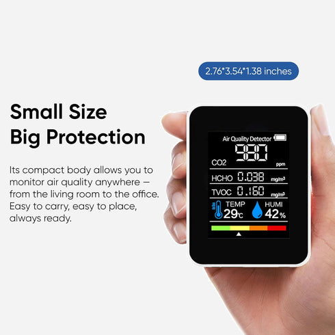 MyCampix 5-in-1 CO2, Air Quality Monitor Indoor HCHO, TVOC Detector with Temperature & Humidity Display Portable Air