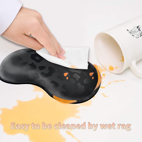 Black Leopard Ergonomic Wrist Rest Pad + Cute Mouse Pad + Cup Coaster, 3Pcs Memory Foam Desktop Supply Set for Office