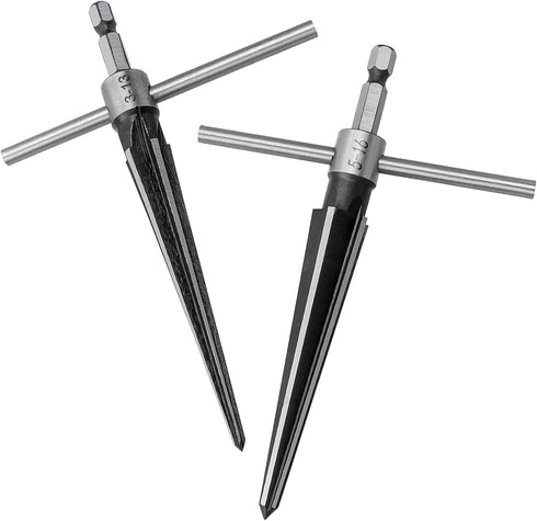 2Pcs Bridge Pin Hole Reamer Set, 3-13mm(1/8''-1/2'') & 5-16mm( -5/8") T Handle Taper Reamer, Chamfer Reaming Tool