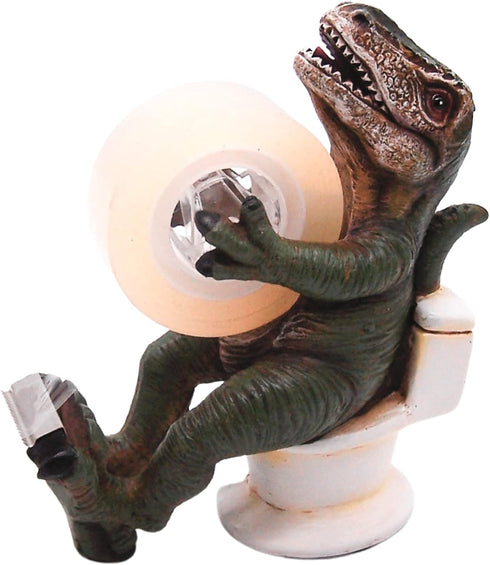 Dinosaur Tape Dispenser Sitting on a Toilet, Unique Funny Desk Accessory, 5.5 Inches for Office Supplies