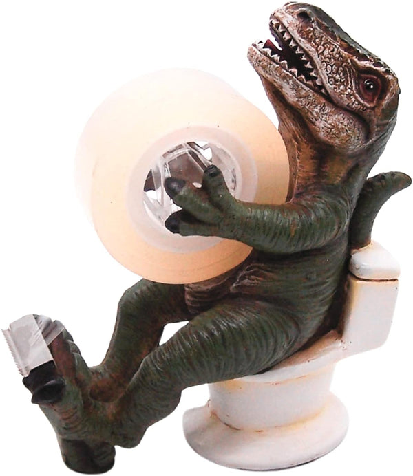 Dinosaur Tape Dispenser Sitting on a Toilet, Unique Funny Desk Accessory, 5.5 Inches for Office Supplies