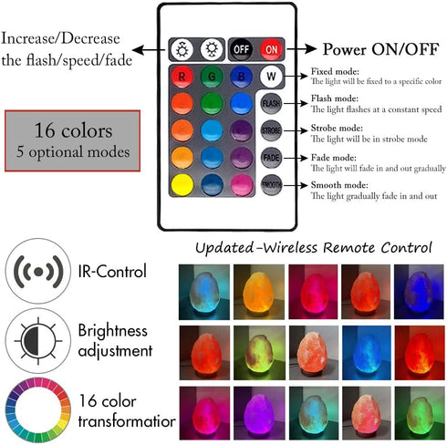16 Dimmable MINGRI Himalayan Salt Lamp Night Light Rock Colors Changing Updated,USB Remote Control Natural Rock Lamp