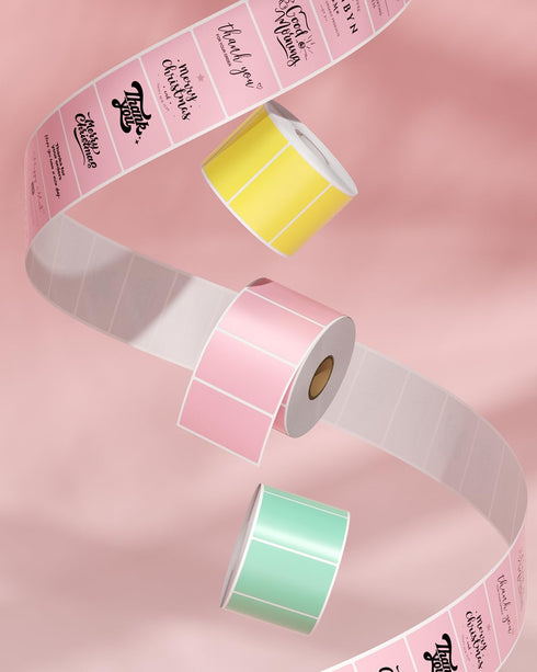 MUNBYN 2.25"x1.25" Thermal Sticker Labels, Pink Self-Adhesive Barcode Label Paper, 1000 Sheets/Roll