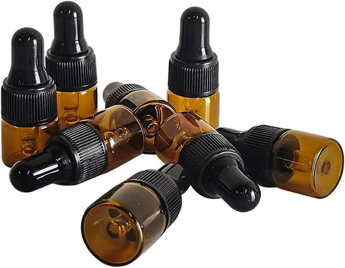 50 Pack 1ML Amber Glass Mini Dropper Bottles for Essential Oil Samples