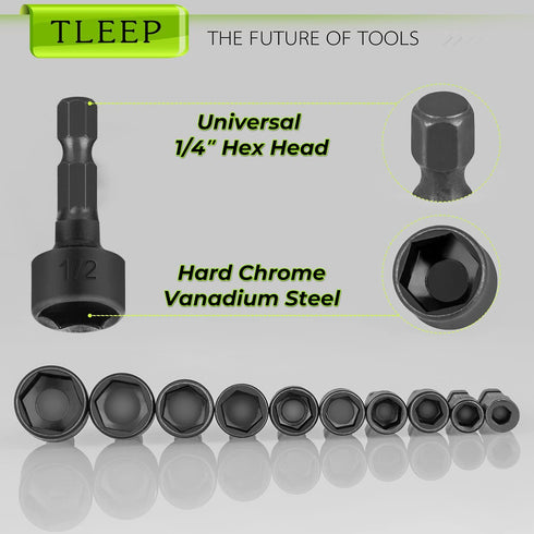 20 x Power Nut Driver Set for Impact Drill, SAE and Metric 1/4 Hex Head Bit Set, Chrome Vanadium Steel
