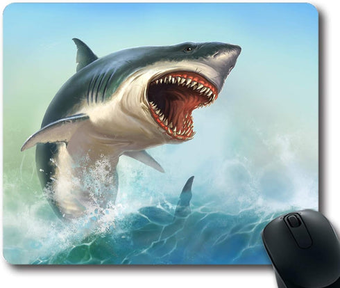 White Shark Non-Slip Rubber Mouse Pad for Computer Gaming