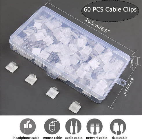 KGROTE 60PCS Cable Clips, Outdoor Wire Clips Adhesive Cable Hooks Cord Organizer Holder Christmas Light Clips for Desk