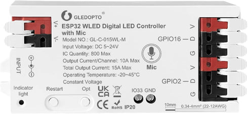 Sogledwow GLEDOPTO ESP32 WLED LED Strip Controller with Mic Microphone Music Dynamic Mode