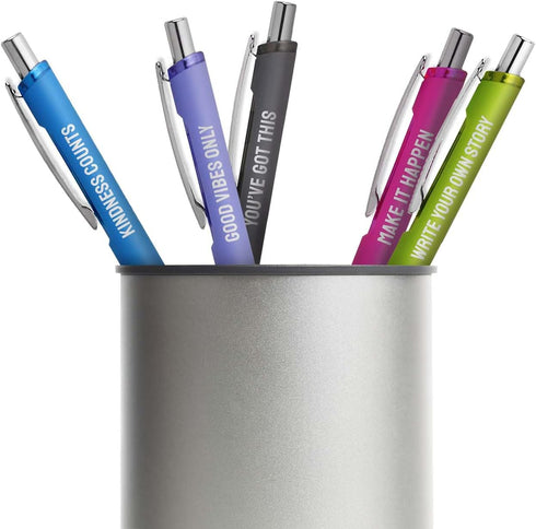 Canopy Street Multi Color Motivational Gel Pen Set, 5 Black Ink Gel Glide Pens, Colorful Office Supplies.