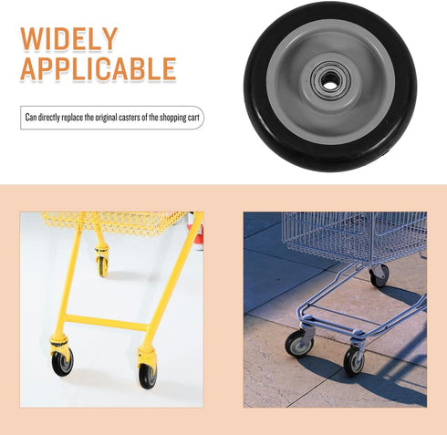 4Pcs 4.72 Inch Amosfun Shopping Cart Wheels Replacement with Bearings and Gaskets Rolling Cart Wheels for Grocery