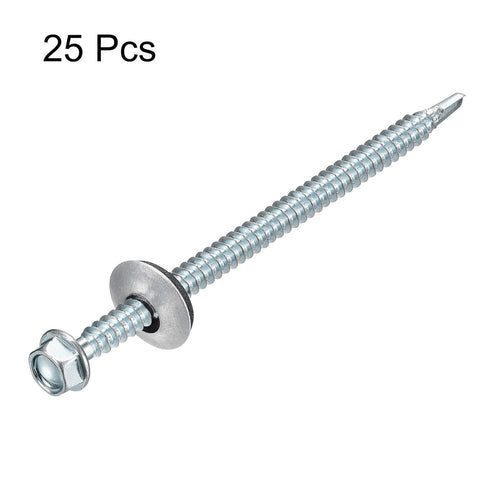 uxcell #12 x 4" Self Drilling Screws with Rubber Washer, 25pcs Zinc Plated Steel Roofing Screws