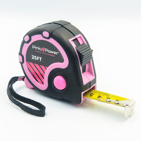 Pink Power 25ft Tape Measure - Lightweight Measuring Tape for Women's Tool Kit with Retractable Blade and Lock