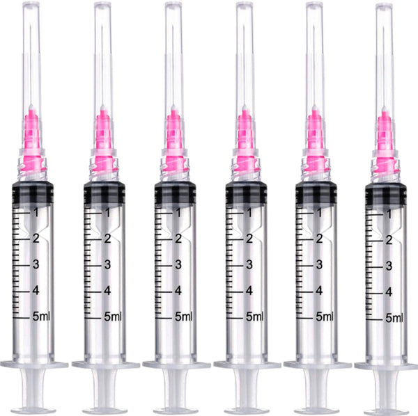 100 Pack 5ml Sterile Plastic Syringes with 18Ga for Scientific Labs, Liquids Dispensing and Measuring Tools