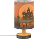 Aslsiy Spooky Castle Halloween Moon Bedside Table Lamp Orange Nightstand Lamp Night Light Fabric Shade for Bedroom