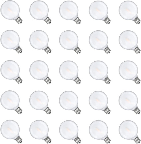 25 Pack G40 Frosted LED Replacement Bulbs, 0.6W Shatterproof LED Globe Light Bulbs, E12 Candelabra Base, Frosted White
