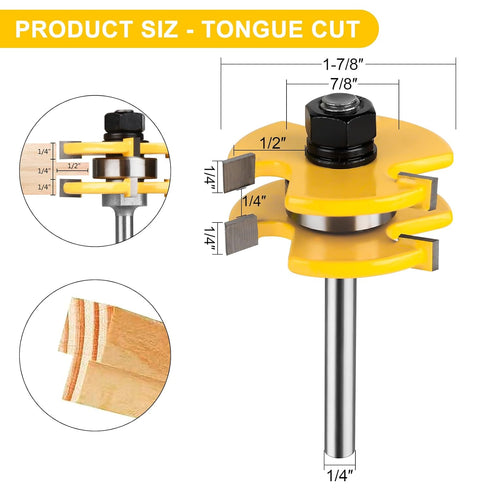 UTRUSTTO Set 1/4 Inch 2 1/4" 3 Tongue and Groove Router Bit Shank, Pieces Router Bits Teeth Adjustable T Shape Wood