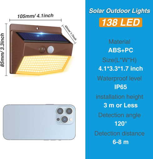 1 Pack 3 IP65 Peasur Solar Motion Lights Outdoor, Solar Security Light with Modes, Waterproof Flood Lights Outside