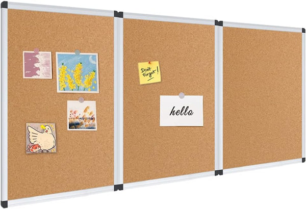 VIZ-PRO Cork Notice Board, 24 x 18 Inches, 3 Pack with Silver Aluminium Frame