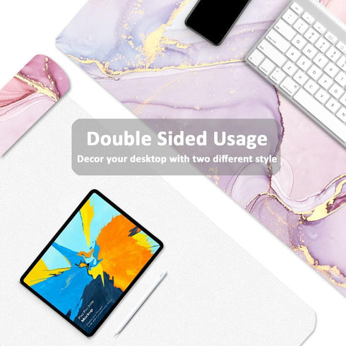 Aisakoc 35.5''x15.8'' Desk Mat Desk Mouse Pad, Dual Side PU Leather Desk Pad for Keyboard and Mouse, Large Waterproof