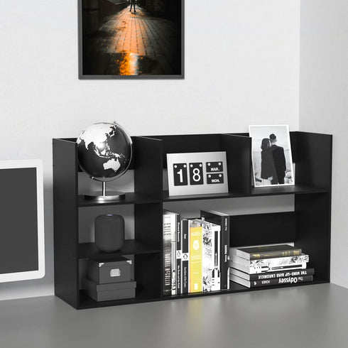 MASAKA B&W Large Desktop Organizer Storage Shelf for Office Supplies, DIY Wood Bookshelf, Black