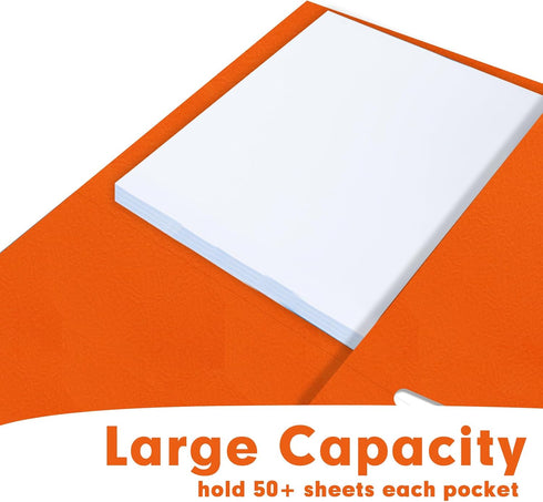 RAZCC 50 Pack Two Pocket Folders, Fit Letter Size Paper, Pockets for School Office Business Home (Orange)