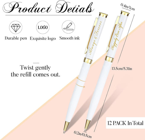 Fumete Wedding Pens Ballpoint Bridal Party Black Ink Twist Ballpoint Pens, Always and Forever Sign Wedding Pens for Bridal Shower Proposal Bachelor Slumber Party Game Favor(12 Pcs) by Fumete