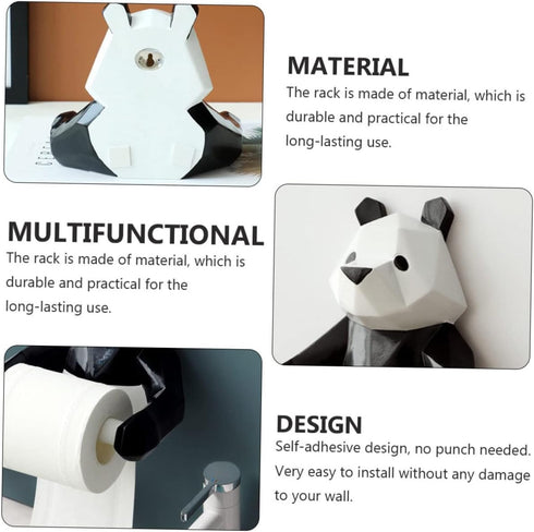 DIYEAH Panda Paper Holder Wall-Mounted No-Drill Design Resin Towel Rack for Bathroom and Kitchen Easy Installation