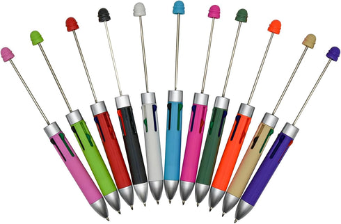 Maydahui 12PCS Multicolour Beadable Ballpoint Pens, 4 in 1 Colored Bead Pen, Plastic DIY Pens for School, Party, Office