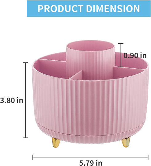 Marbrasse Desk Organizer, 360-Degree Rotating Pen Holder with 5 Compartments for Office Home Accessories (Pink)