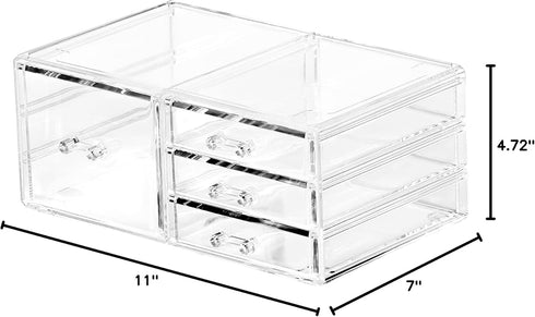 Office Desktop Drawers with 4 Drawers, Plastic Makeup Organizer Containers, Small Craft Storage Case Box, Pack of 1