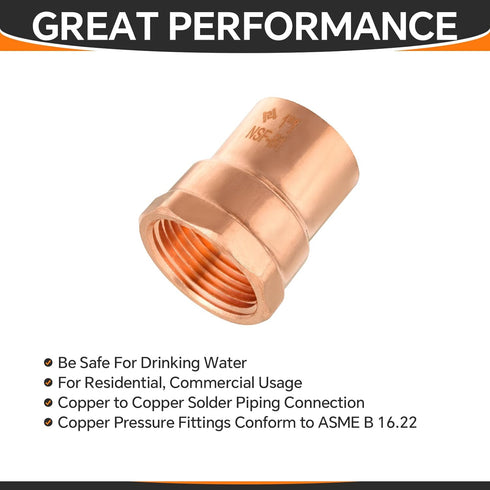 5-Pack Copper Fittings, 1-Inch Copper Female Adapter, C x FNPT with Sweat Solder Connection