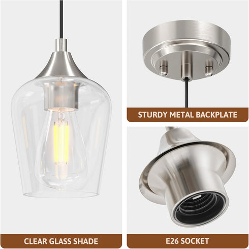VONLUCE Pendant Lights Kitchen Island, Brushed Nickel Pendant Lighting for Kitchen Island with Hanging Cord for Bedroom