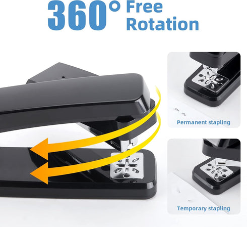 Deli/EZWORK Swing-Arm Swivel Stapler, 25 Sheets Capacity, 360 Degree Rotate Desk Stapler with 1000 Staples, Black