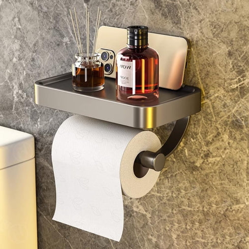 DGYB Bathroom Toilet Paper Holder Wall Mount Grey Paper Towel Holder with Shelf Rustproof & Multifunctional