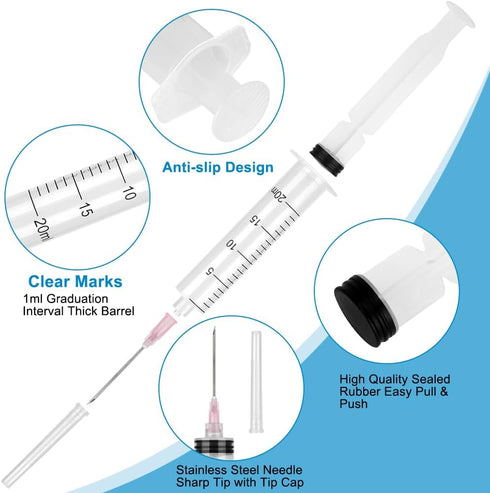 24 Pack Disposable 20ml/cc Syringes with Needle 18G 1.5”, Sterile Measuring Syringe Tool for Scientific Labs